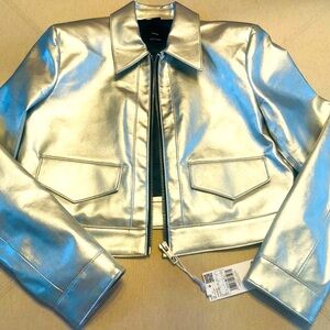 Mango Metallic Silver Cropped Jacket - Sz L